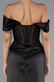 Robe de Soirée Longue Satin Noir ABU5130