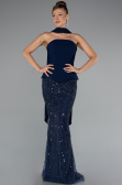 Robe de Soirée Longue Perlé Bleu Marine ABU5131