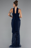 Robe de Soirée Longue Perlé Bleu Marine ABU5131