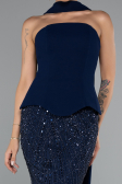 Robe de Soirée Longue Perlé Bleu Marine ABU5131