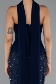 Robe de Soirée Longue Perlé Bleu Marine ABU5131