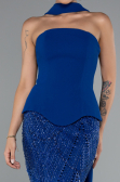 Robe de Soirée Longue Perlé Bleu Saxe ABU5131
