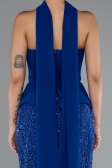 Robe de Soirée Longue Perlé Bleu Saxe ABU5131