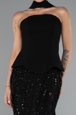 Robe de Soirée Longue Perlé Noir ABU5131