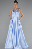 Robe de Soirée Longue Satin Bleu clair ABU5105