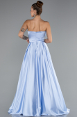 Robe de Soirée Longue Satin Bleu clair ABU5105