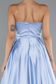 Robe de Soirée Longue Satin Bleu clair ABU5105