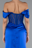 Robe de Soirée Longue Satin Bleu Saxe ABU5130