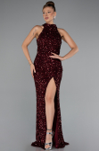 Robe de Soirée Longue Squameuse Rouge Bordeaux ABU5135