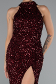 Robe de Soirée Longue Squameuse Rouge Bordeaux ABU5135