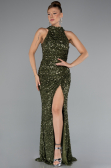 Robe de Soirée Longue Squameuse Kaki ABU5135
