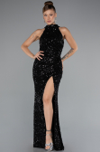 Robe de Soirée Longue Squameuse Noir ABU5135