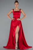 Robe De Soirée Satin Longue Rouge ABU4715