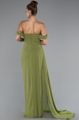 Robe De Soirée Mousseline Longue Vert Huile ABU4925