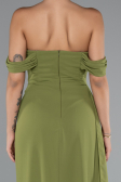 Robe De Soirée Mousseline Longue Vert Huile ABU4925