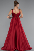 Robe de Soirée Longue Satin Rouge Bordeaux ABU5136