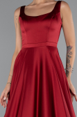 Robe de Soirée Longue Satin Rouge Bordeaux ABU5136