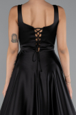 Robe de Soirée Longue Satin Noir ABU5136