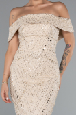 Robe de Soirée Longue Perlé Beige ABU5137