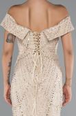 Robe de Soirée Longue Perlé Beige ABU5137