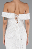 Robe de Soirée Longue Perlé Blanc ABU5137