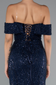 Robe de Soirée Longue Perlé Bleu Marine ABU5137