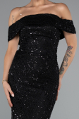 Robe de Soirée Longue Perlé Noir ABU5137