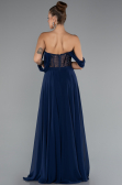 Robe De Soirée Mousseline Longue Bleu Marine ABU3310