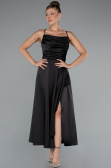 Robe de Cérémonie Midi Satin Noir ABK1586