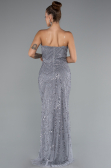 Robe de Soirée Longue Perlé Gris ABU5141