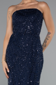 Robe de Soirée Longue Perlé Bleu Marine ABU5141