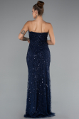 Robe de Soirée Longue Perlé Bleu Marine ABU5141