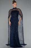 Robe de Soirée Longue Perlé Bleu Marine ABU5141