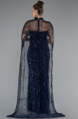 Robe de Soirée Longue Perlé Bleu Marine ABU5141