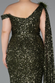 Robe de Soirée Grande Taille Longue Squameuse Kaki ABU5151