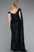 Robe de Soirée Grande Taille Longue Squameuse Bleu Marine ABU5151