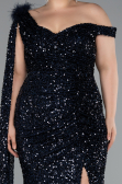 Robe de Soirée Grande Taille Longue Squameuse Bleu Marine ABU5151