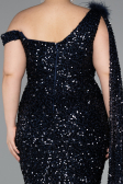 Robe de Soirée Grande Taille Longue Squameuse Bleu Marine ABU5151