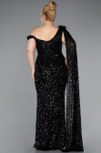 Robe de Soirée Grande Taille Longue Squameuse Noir ABU5151