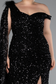 Robe de Soirée Grande Taille Longue Squameuse Noir ABU5151