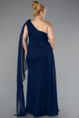 Robe Grande Taille Longue Mousseline Bleu Marine ABU5145