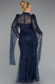 Robe de Soirée Longue Perlé Bleu Marine ABU5152