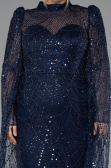 Robe de Soirée Longue Perlé Bleu Marine ABU5152