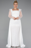 Robe De Fiançailles Grande Taille Perlé Longue Blanc ABU4761