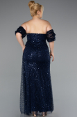 Robe De Soirée Grande Taille Longue Squameuse Bleu Marine ABU5077