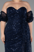Robe De Soirée Grande Taille Longue Squameuse Bleu Marine ABU5077