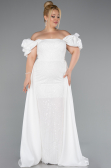 Robe de Soirée Grande Taille Longue Perlé Blanc ABU5155