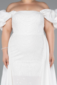 Robe de Soirée Grande Taille Longue Perlé Blanc ABU5155