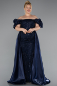 Robe de Soirée Grande Taille Longue Perlé Bleu Marine ABU5155