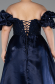 Robe de Soirée Grande Taille Longue Perlé Bleu Marine ABU5155